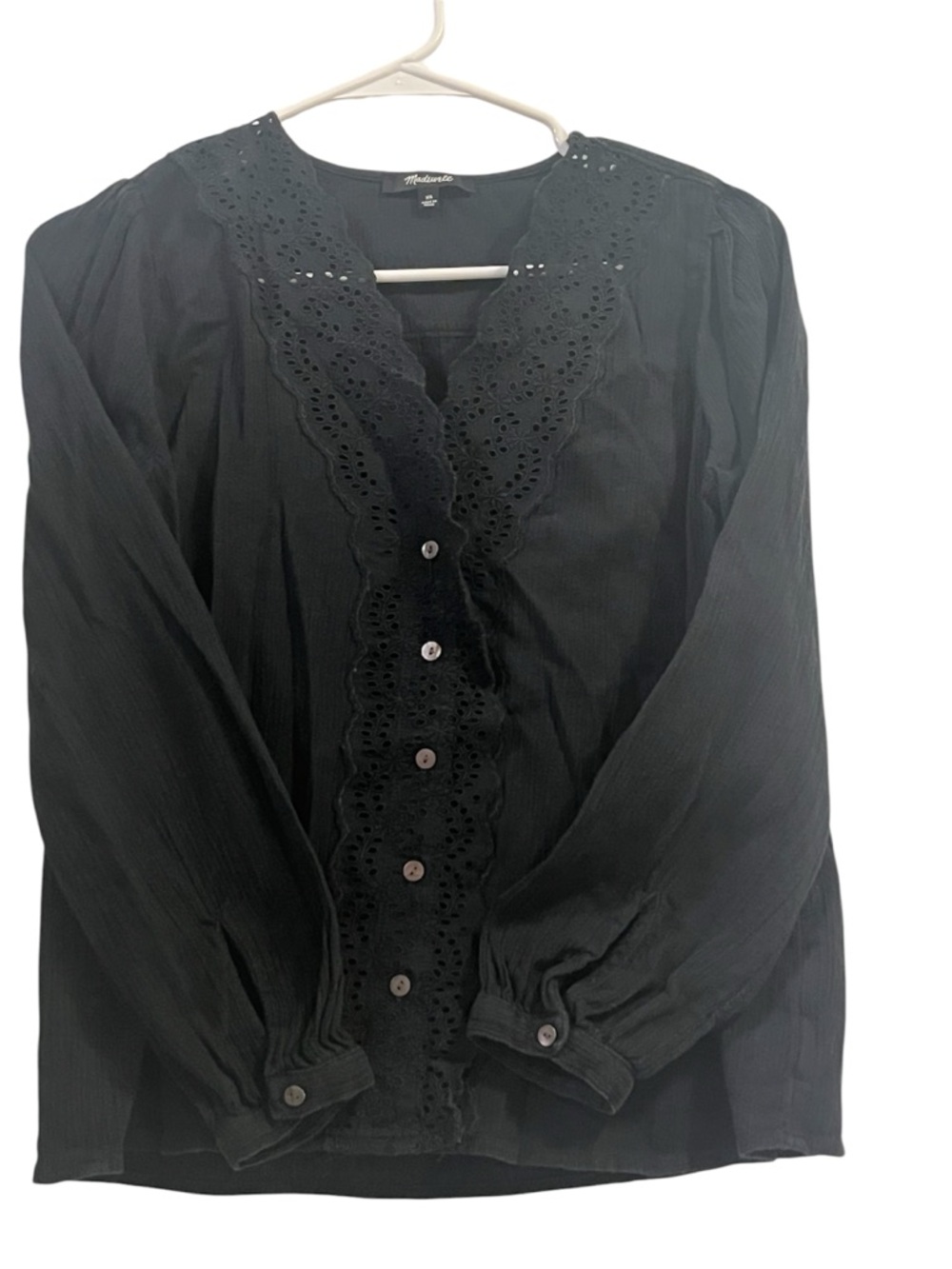 Madewell  VINTAGE Black Button-Front Eyelet-Trim Blouse COTTON-